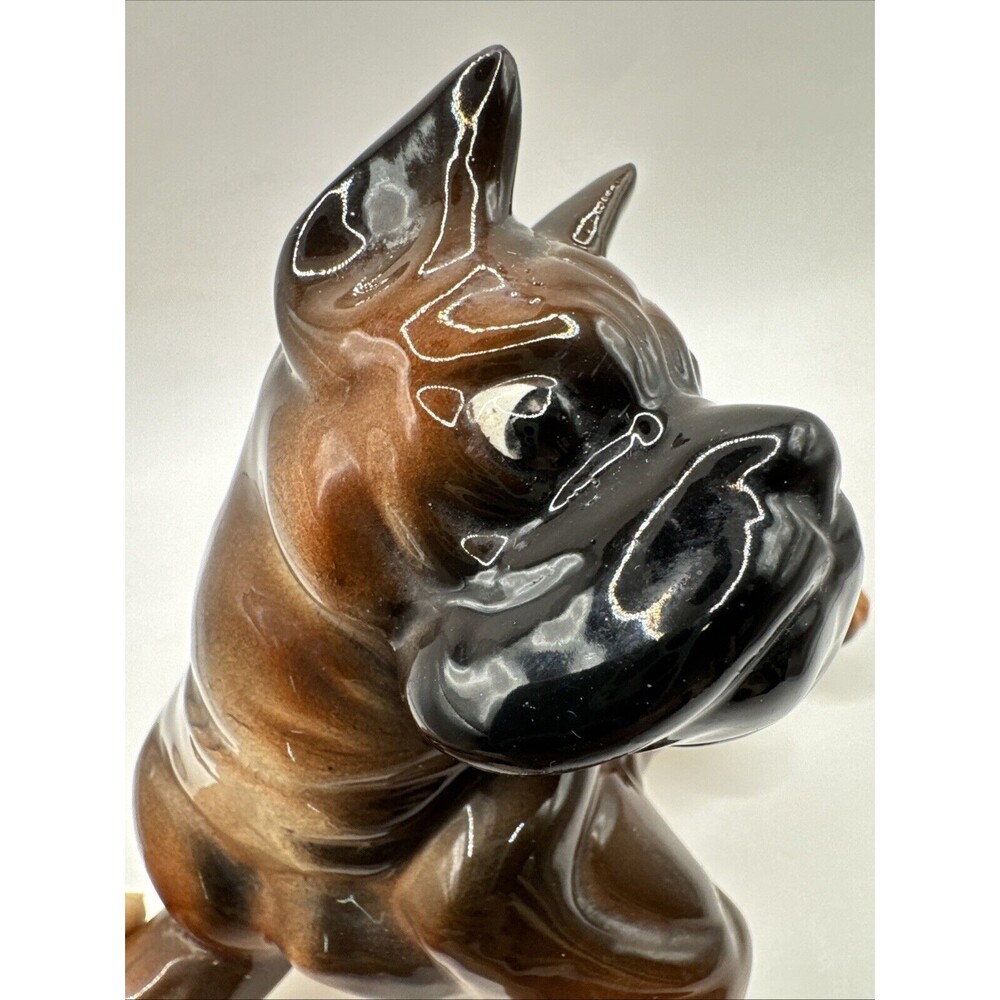Vintage Ceramic Brown Boxer Dog Puppy Figurine Figurine Sculpture laying down - Picture 5 of 7